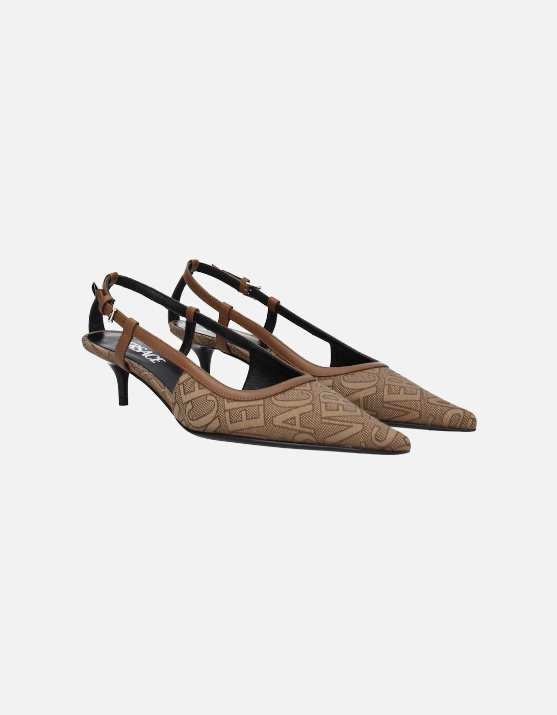 Mid Heel Pointy Toe Fabric Sandals Women - Beige