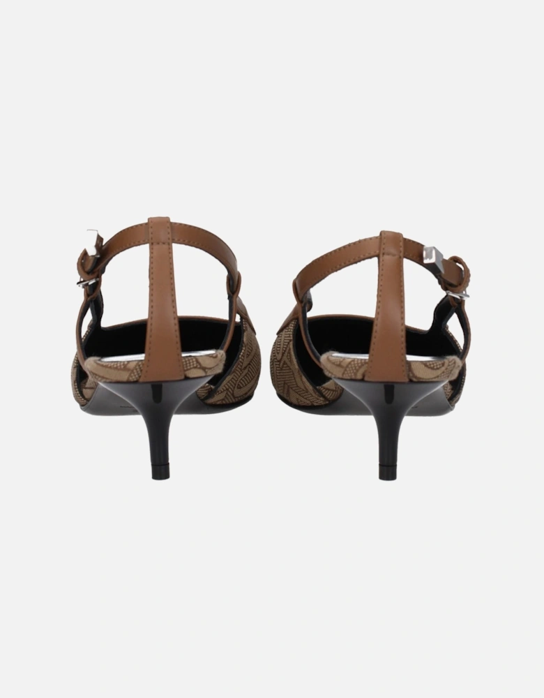 Mid Heel Pointy Toe Fabric Sandals Women - Beige