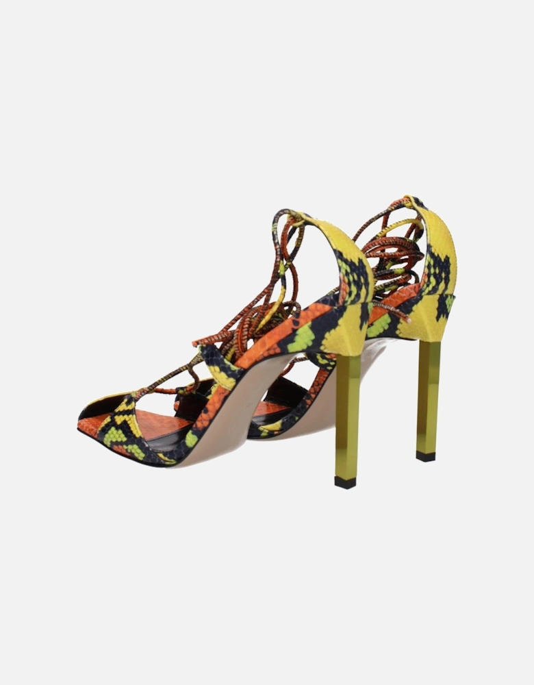 Vintage Effect High Heel Leather Sandals Women - Orange