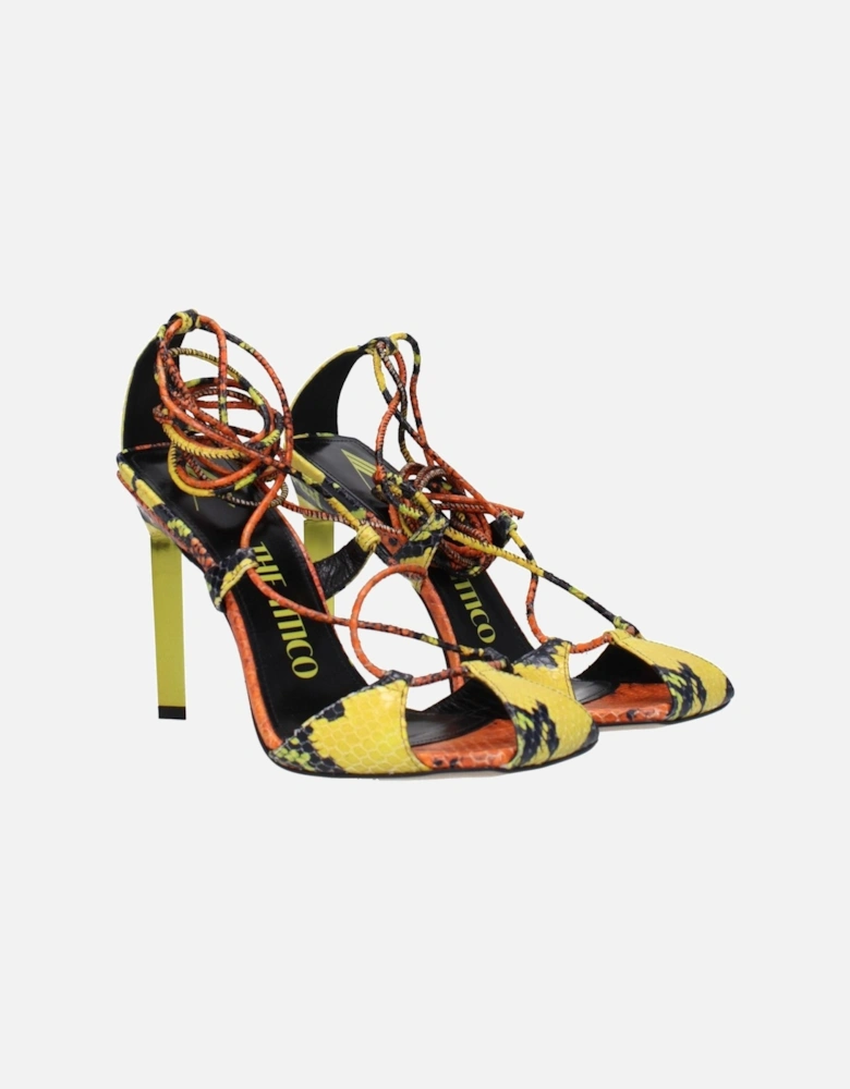 Vintage Effect High Heel Leather Sandals Women - Orange