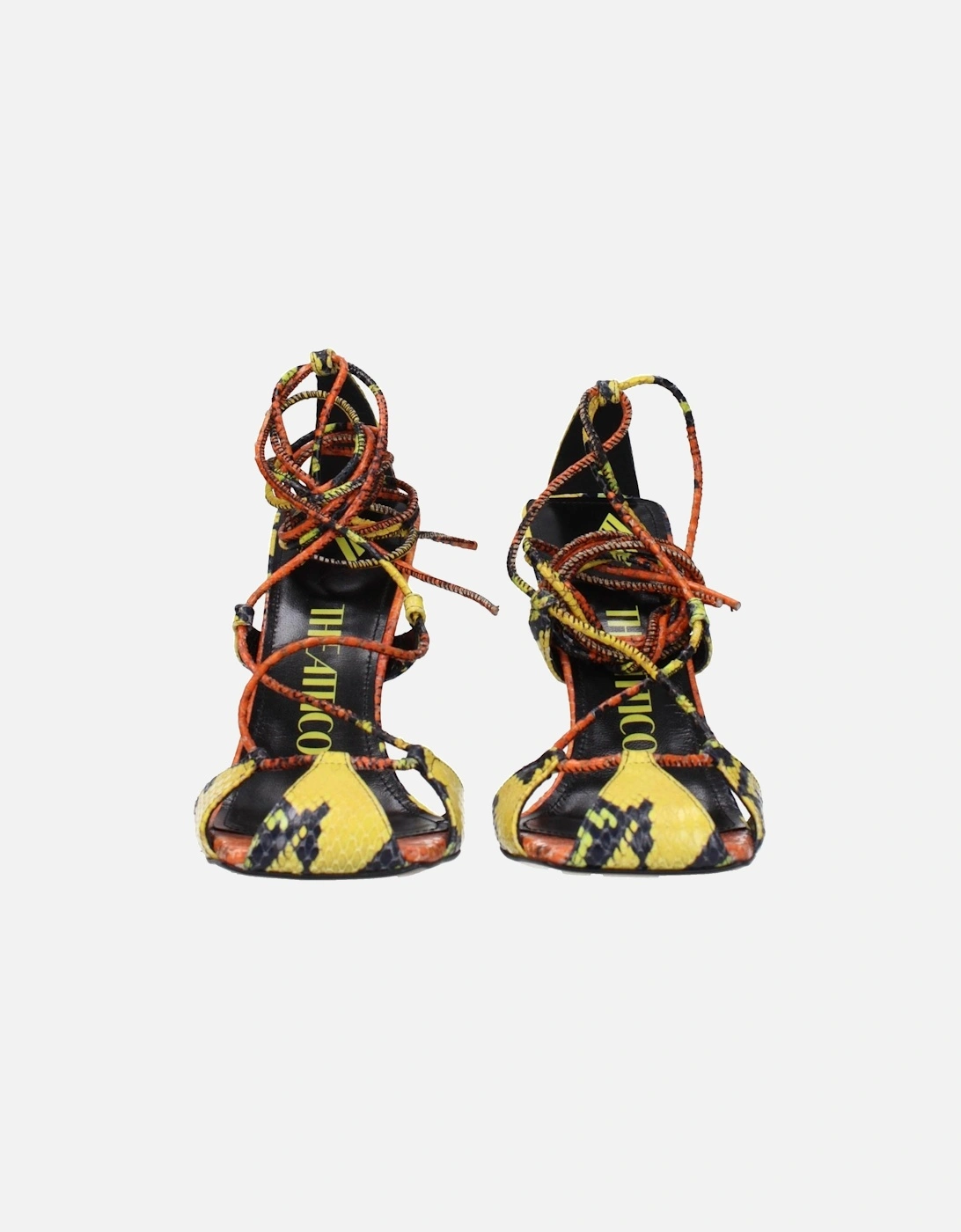 Vintage Effect High Heel Leather Sandals Women - Orange
