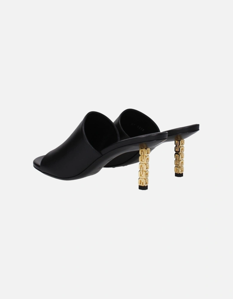 Mid Heel Open Toe Leather Sandals Women - Black