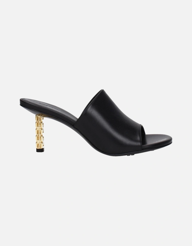 Mid Heel Open Toe Leather Sandals Women - Black