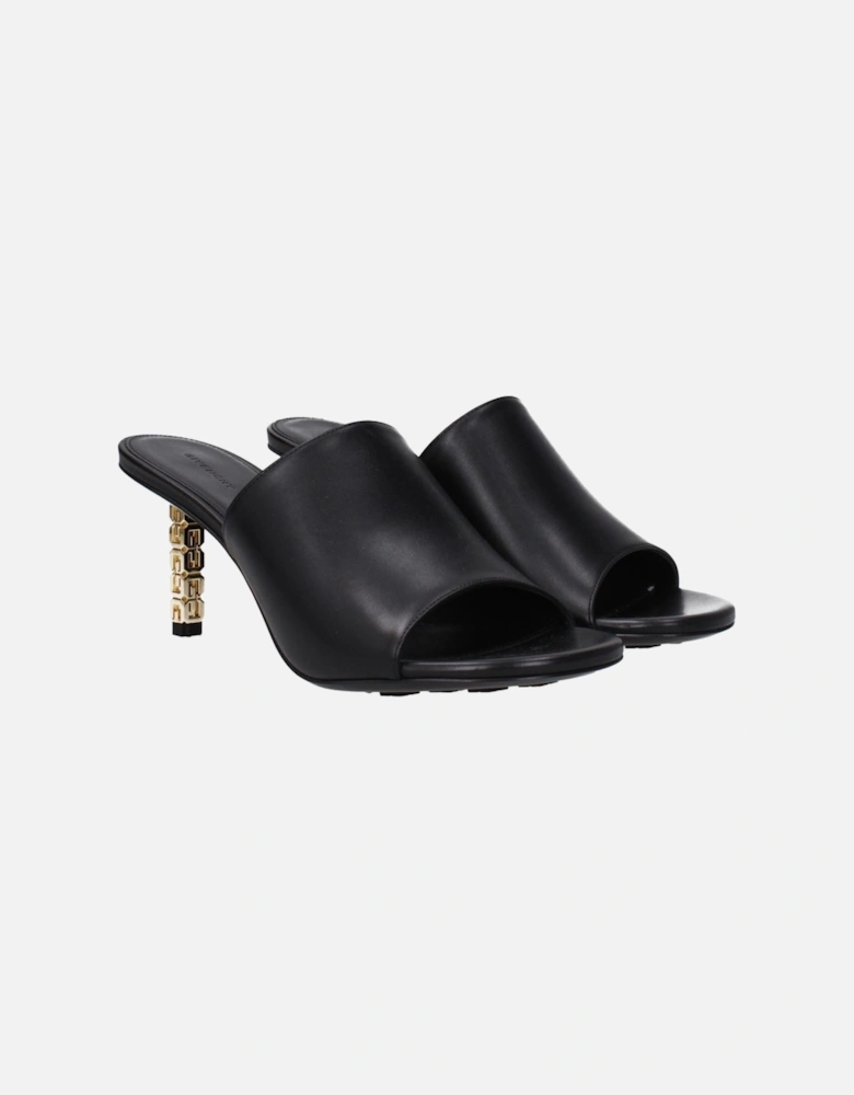 Mid Heel Open Toe Leather Sandals Women - Black