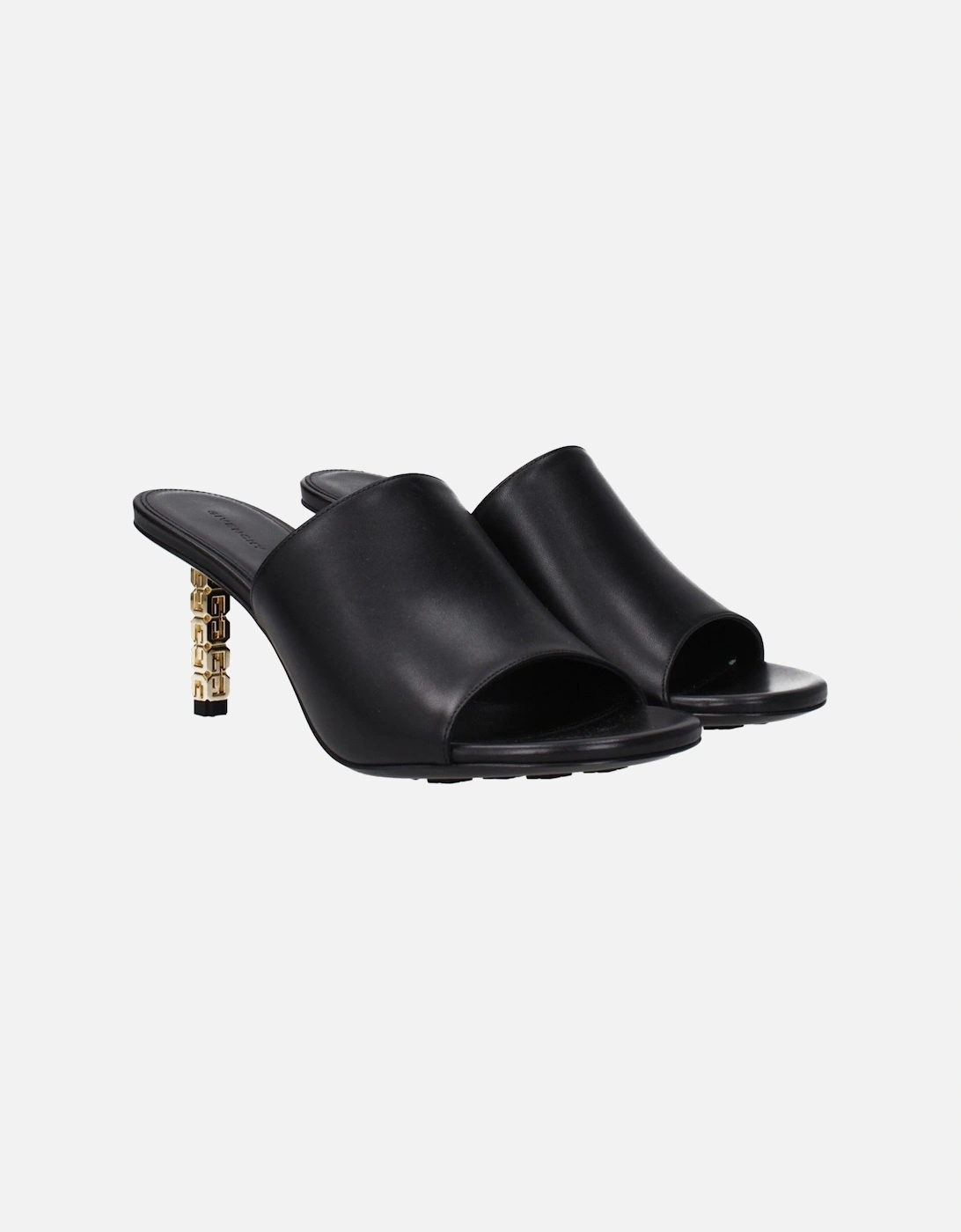 Mid Heel Open Toe Leather Sandals Women - Black