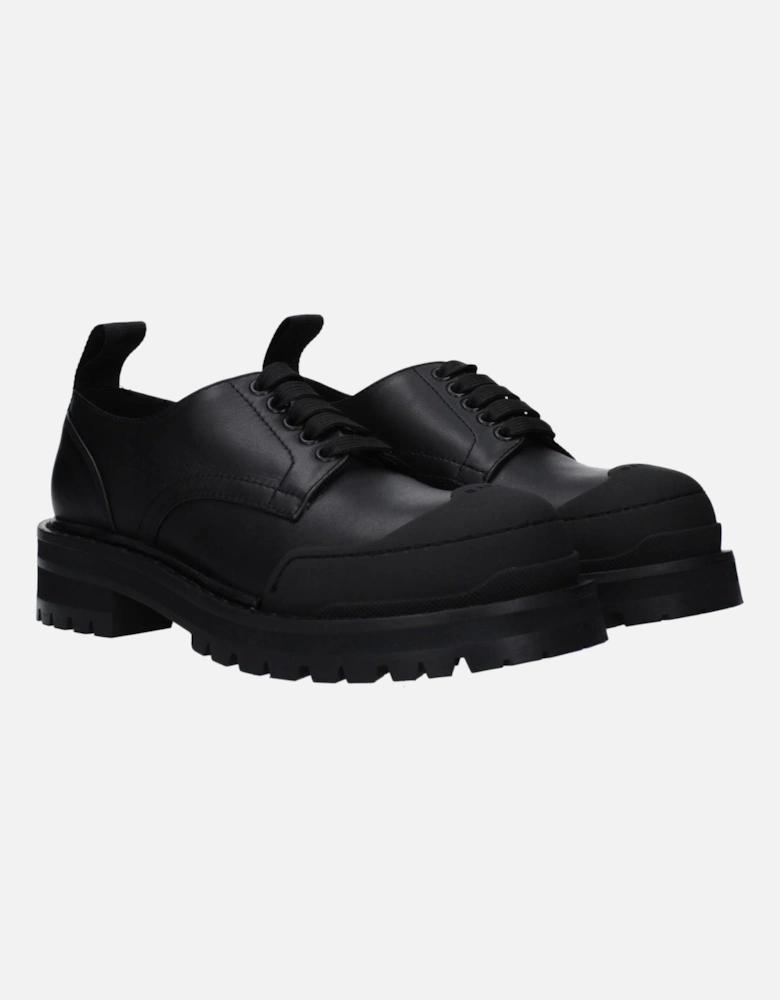 Leather Mid Heel Lace-Up Sneakers Women - Black