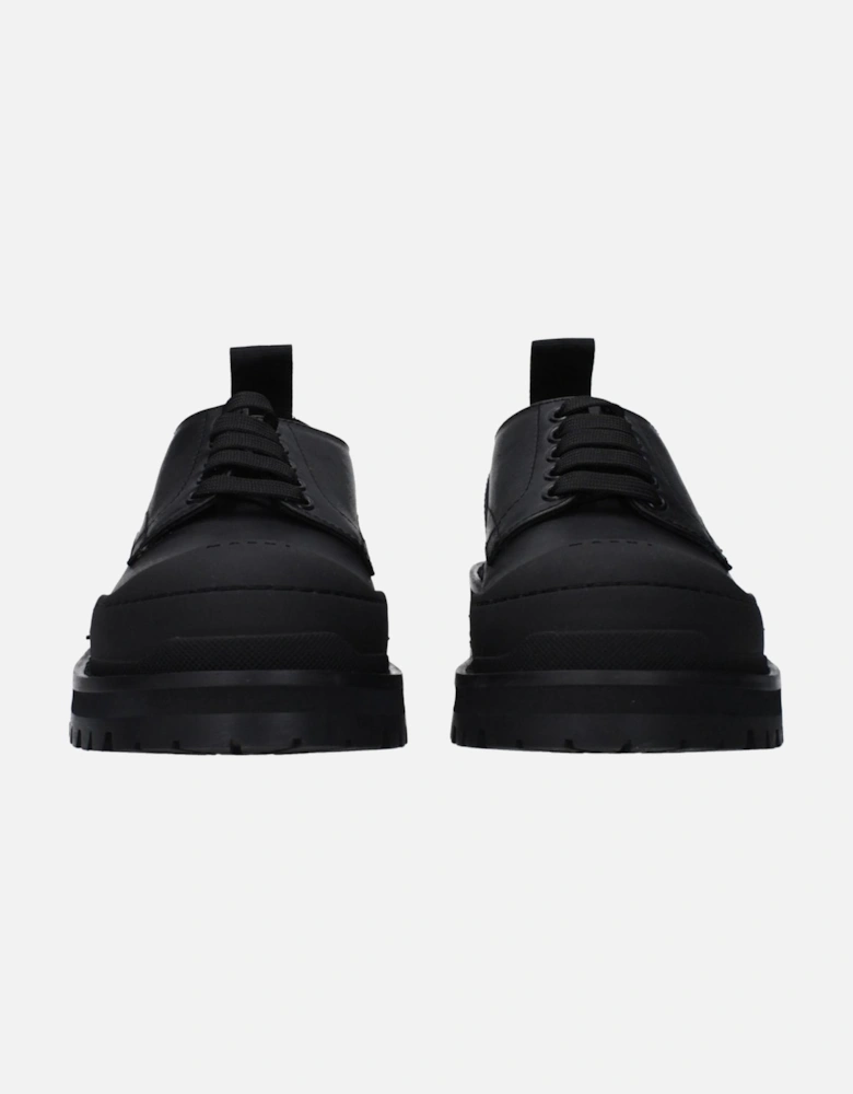 Leather Mid Heel Lace-Up Sneakers Women - Black