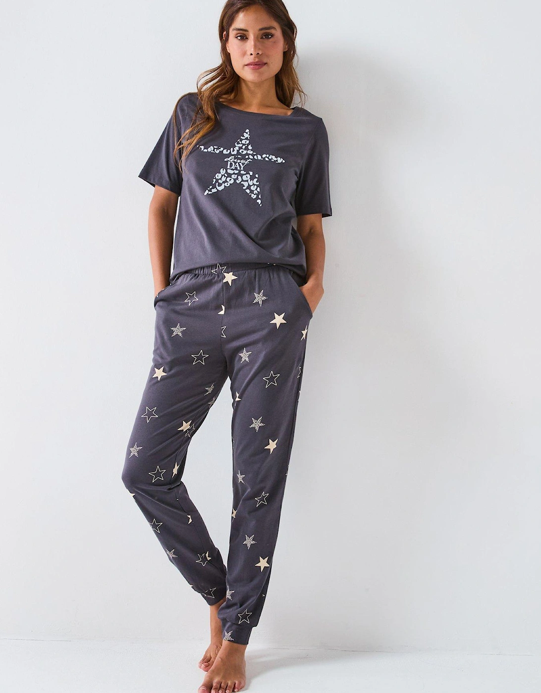 Star Print Short Sleeve And Jogger Pj Set, 2 of 1