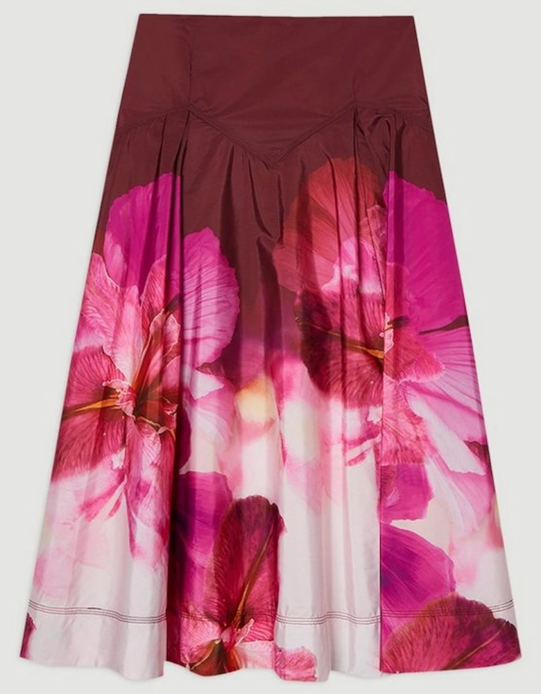 Plus Size Placed Floral Taffeta Woven Maxi Skirt