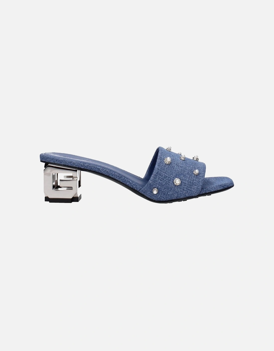 Beaded Rhinestone Mid Heel Open Toe Sandals Women - Blue, 6 of 5