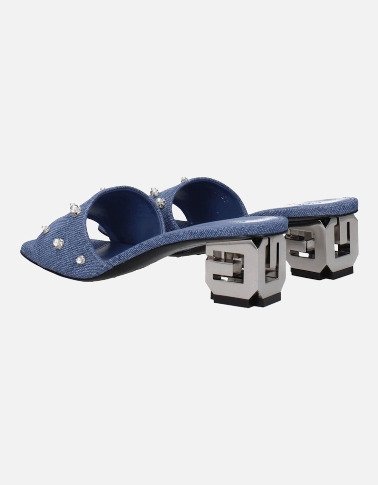 Beaded Rhinestone Mid Heel Open Toe Sandals Women - Blue
