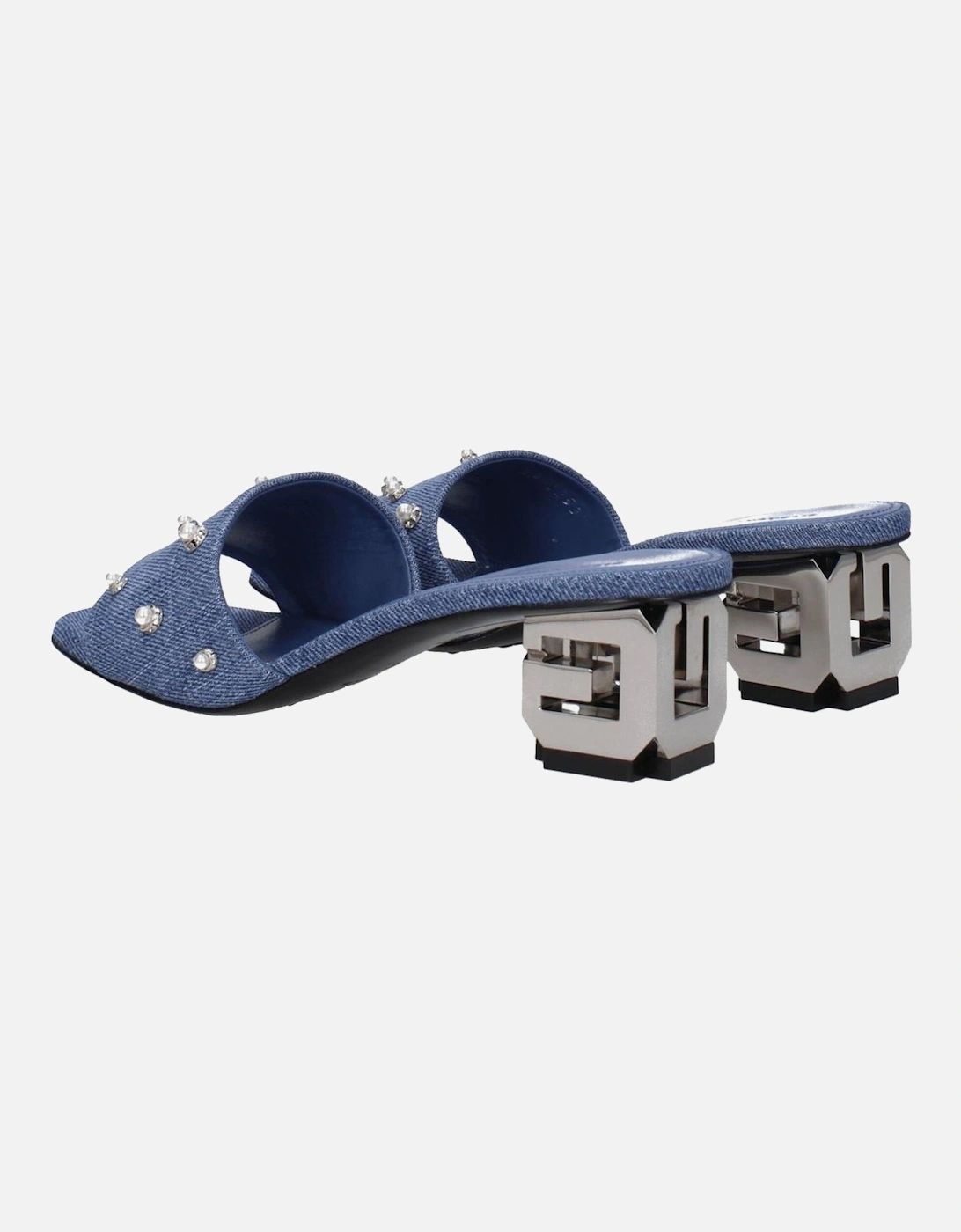 Beaded Rhinestone Mid Heel Open Toe Sandals Women - Blue