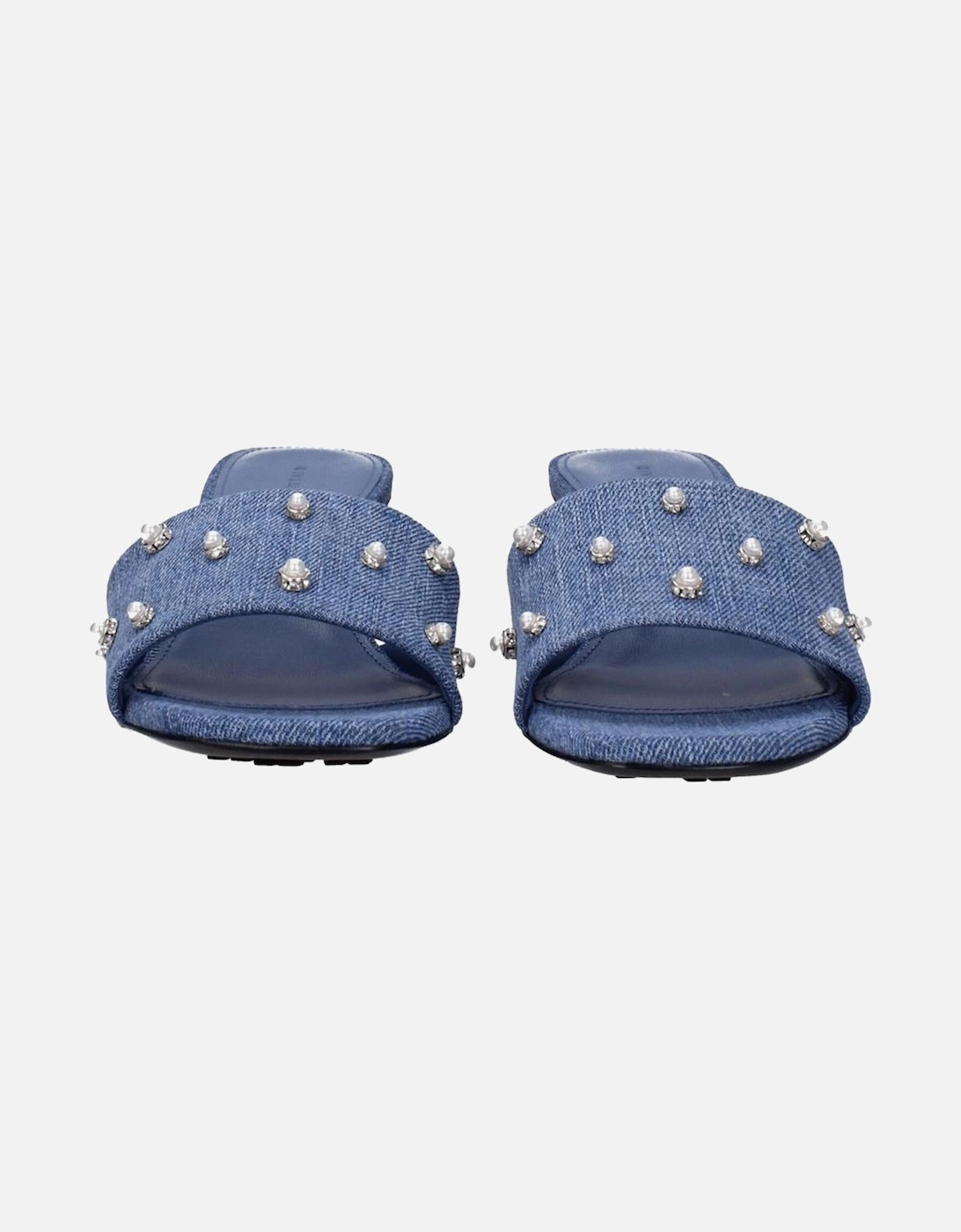 Beaded Rhinestone Mid Heel Open Toe Sandals Women - Blue