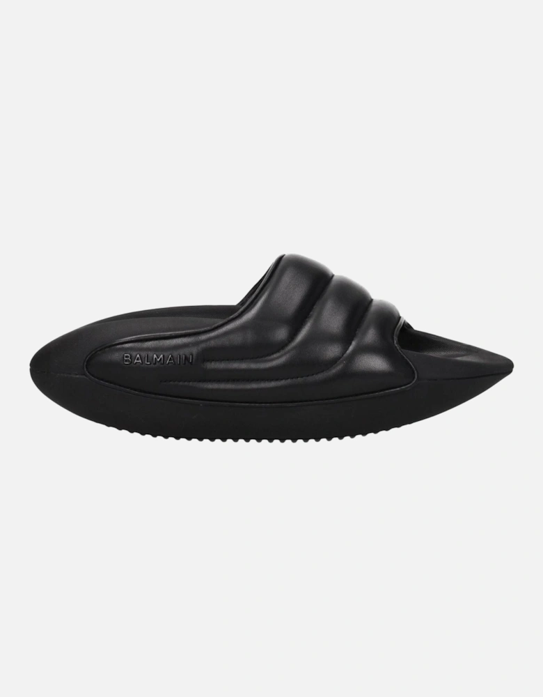 Leather Open Toe Mid Heel Slippers Women - Black Sandals