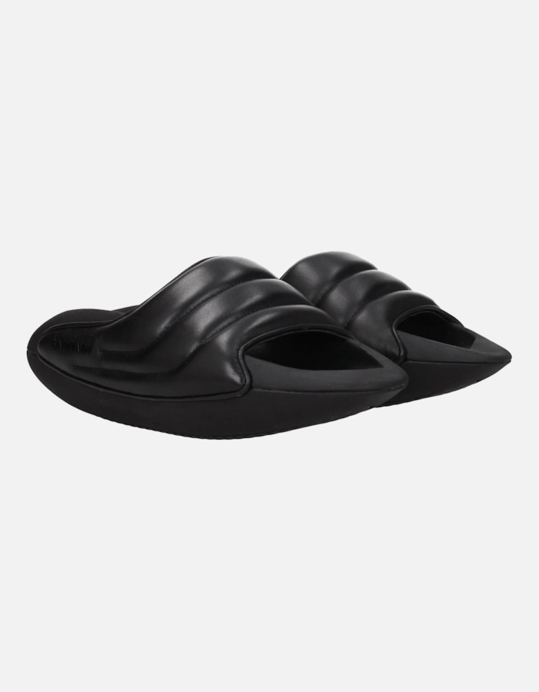 Leather Open Toe Mid Heel Slippers Women - Black Sandals