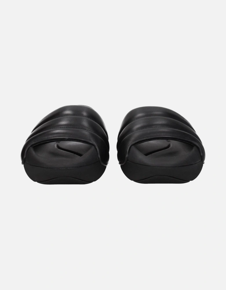 Leather Open Toe Mid Heel Slippers Women - Black Sandals