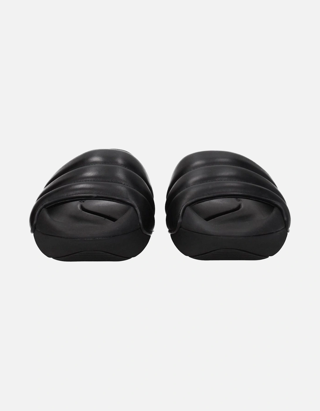 Leather Open Toe Mid Heel Slippers Women - Black Sandals