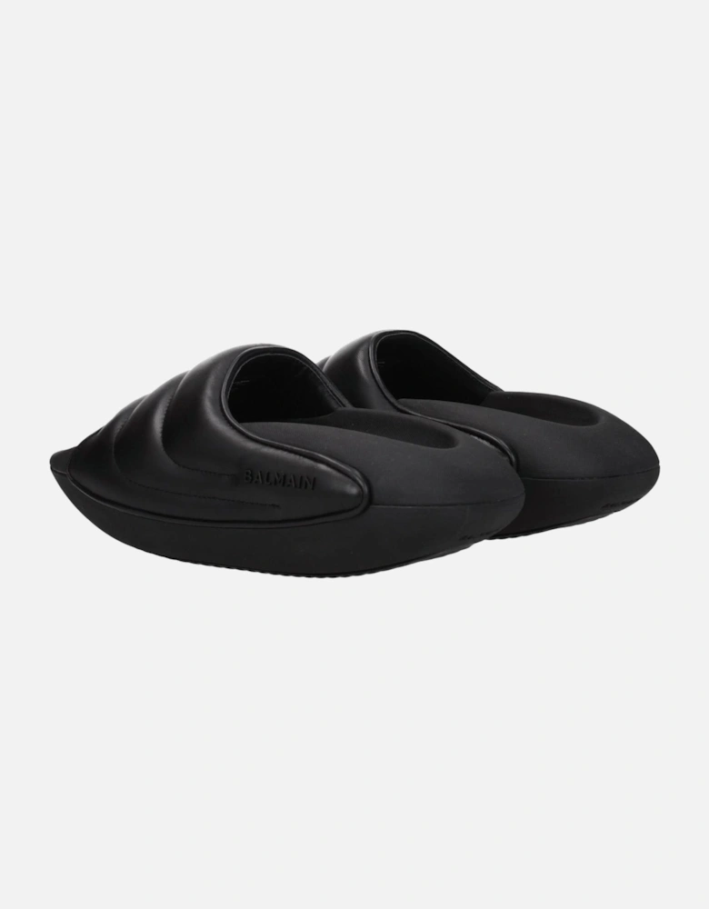 Leather Open Toe Mid Heel Slippers Women - Black Sandals