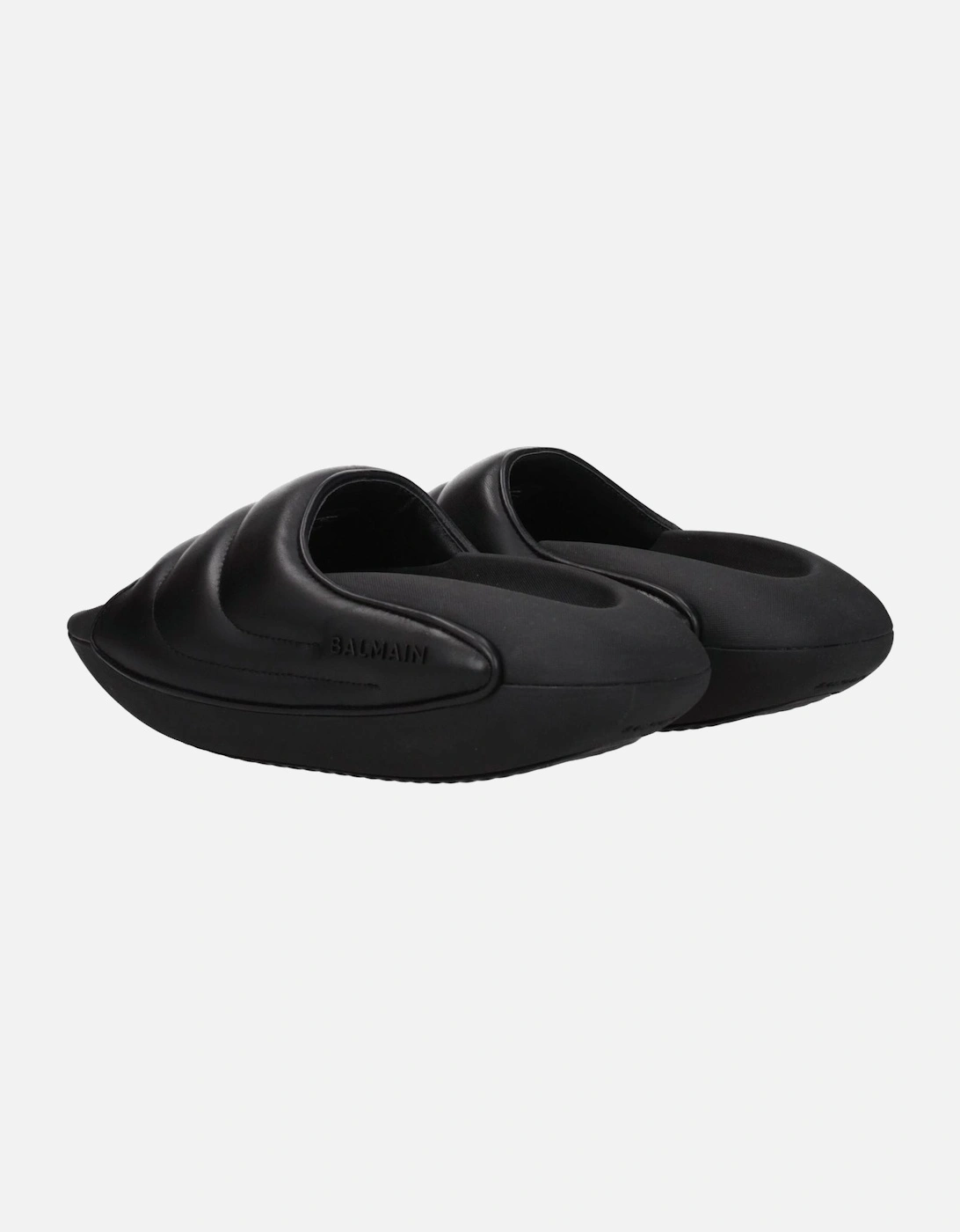 Leather Open Toe Mid Heel Slippers Women - Black Sandals