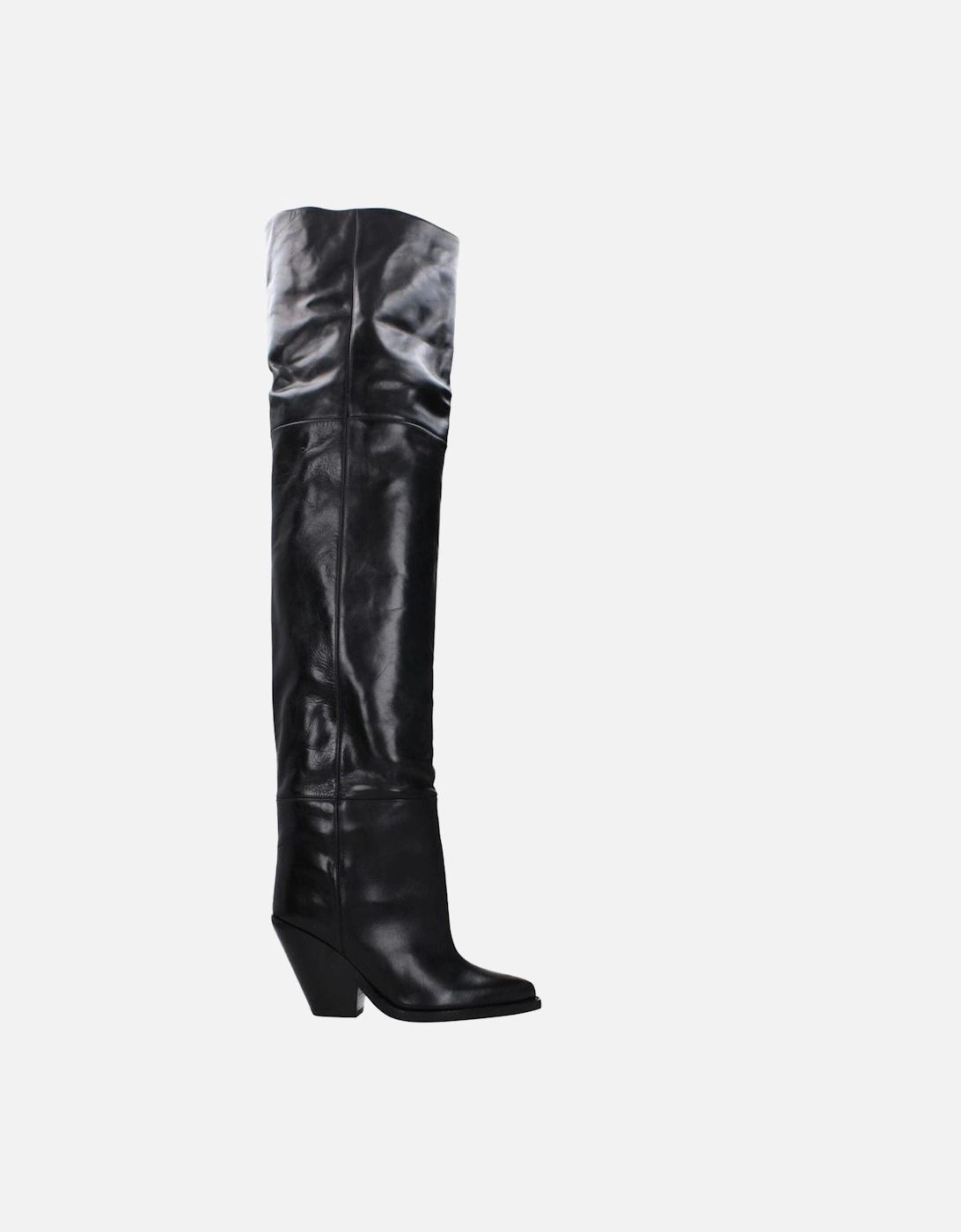 High Heel Leather Square Toe Boots Women - Black, 5 of 4