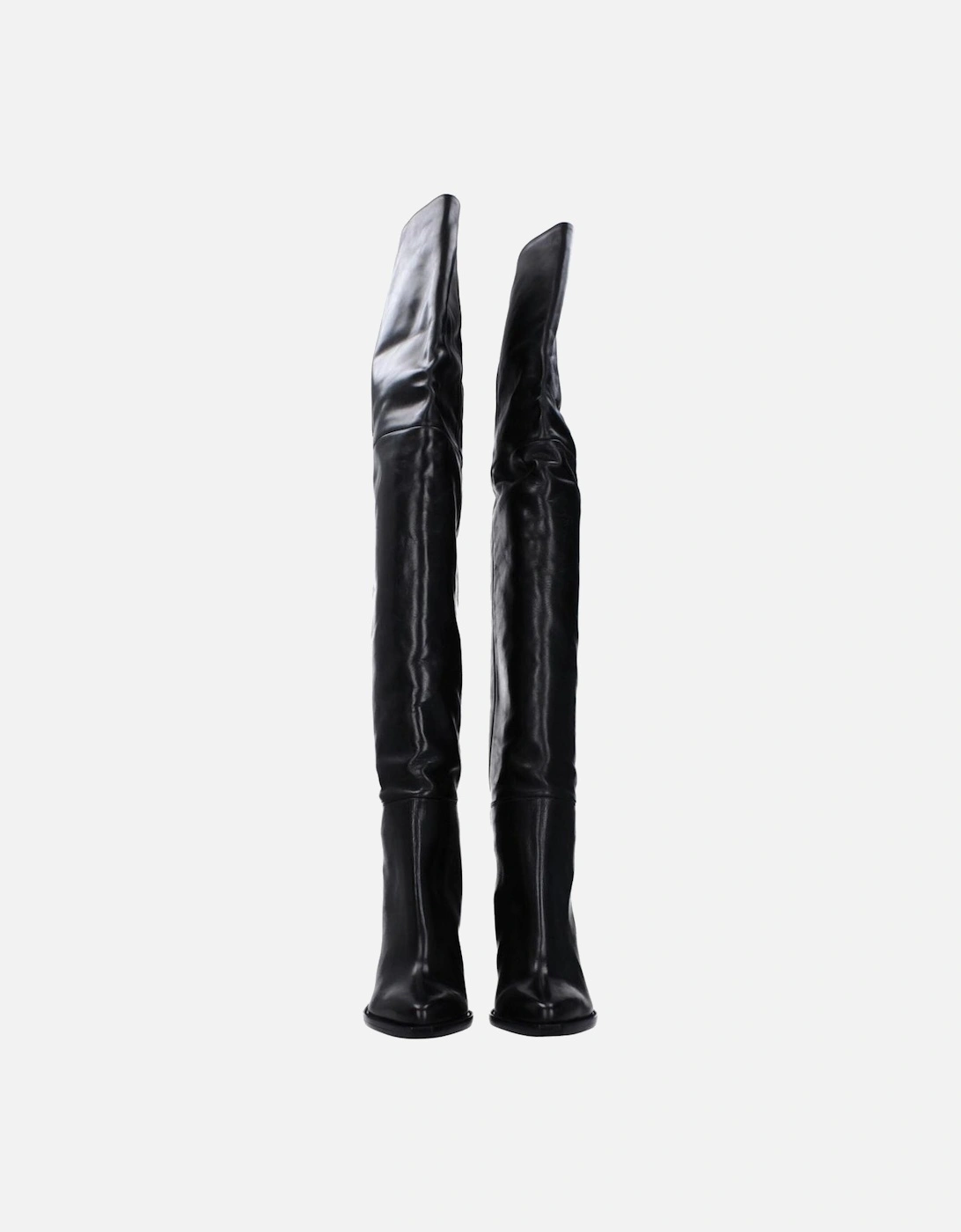 High Heel Leather Square Toe Boots Women - Black