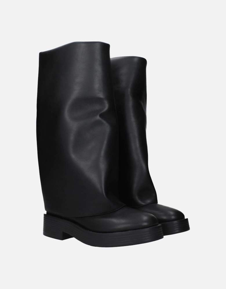 Leather Casual Boots with Low Heels Women - Black