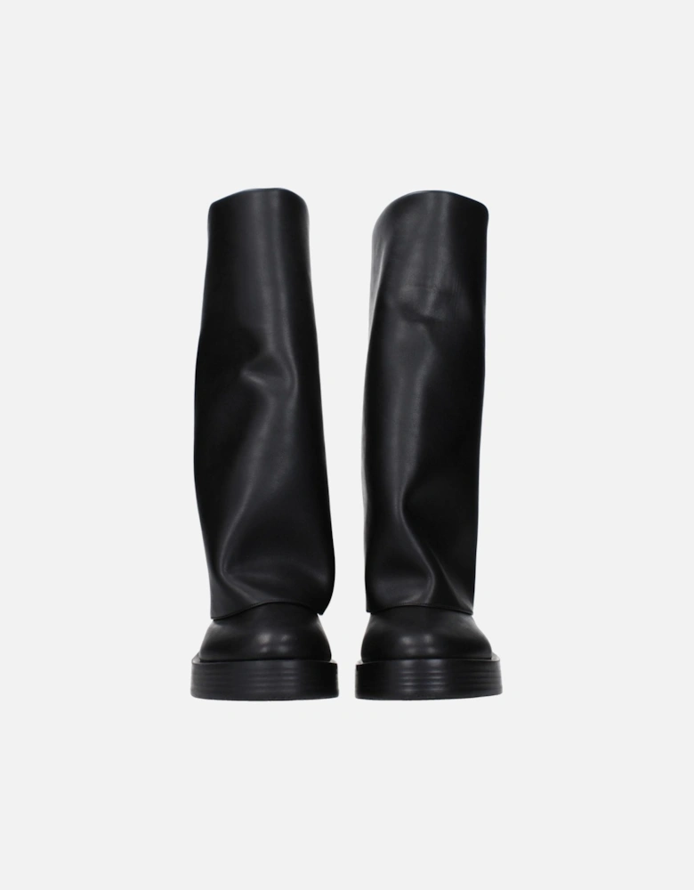 Leather Casual Boots with Low Heels Women - Black