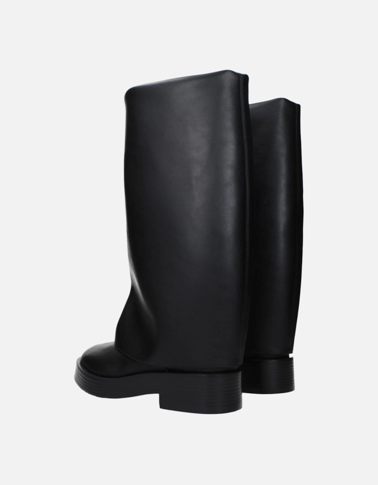 Leather Casual Boots with Low Heels Women - Black