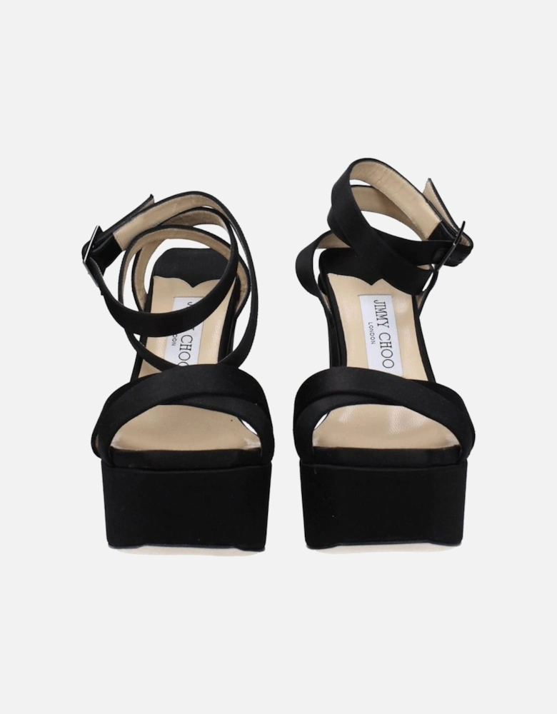 Satin High Heel Buckle Strap Sandals Women - Black