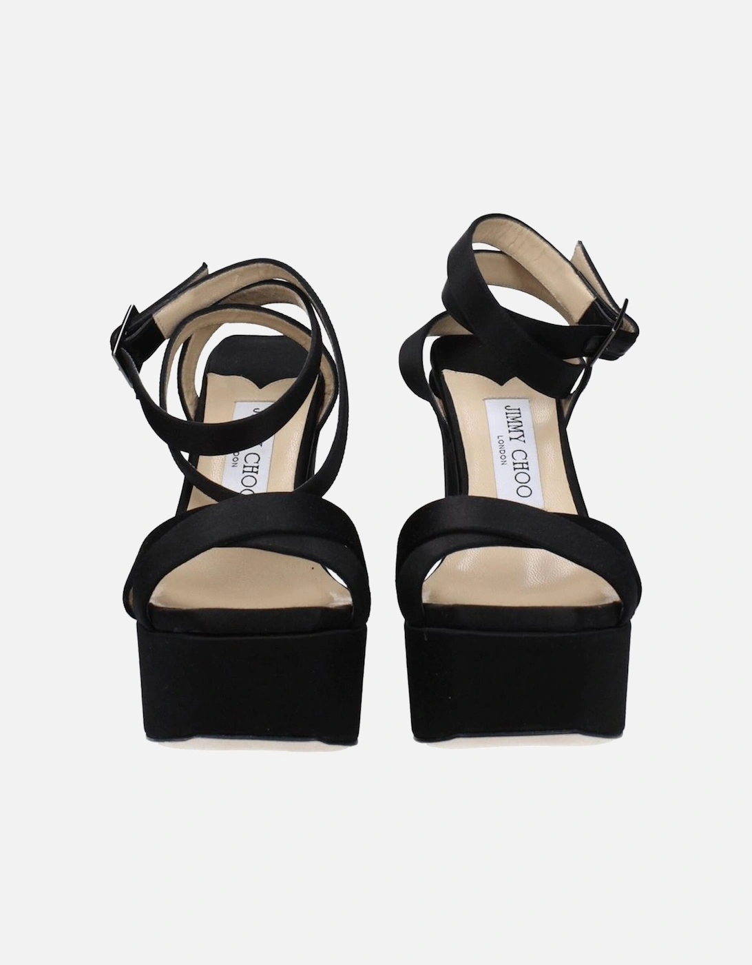 Satin High Heel Buckle Strap Sandals Women - Black