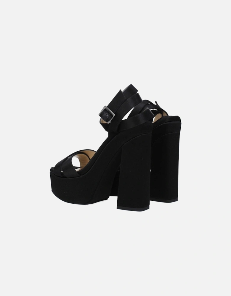 Satin High Heel Buckle Strap Sandals Women - Black