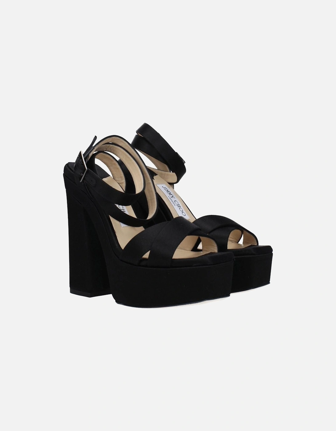 Satin High Heel Buckle Strap Sandals Women - Black
