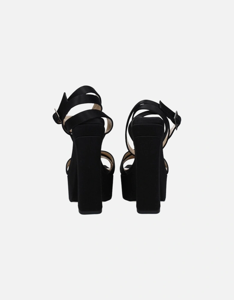 Satin High Heel Buckle Strap Sandals Women - Black