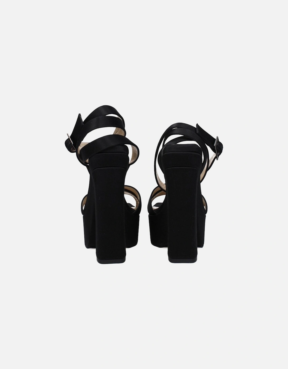 Satin High Heel Buckle Strap Sandals Women - Black