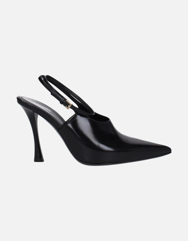 High Heel Pointy Toe Leather Sandals Women - Black