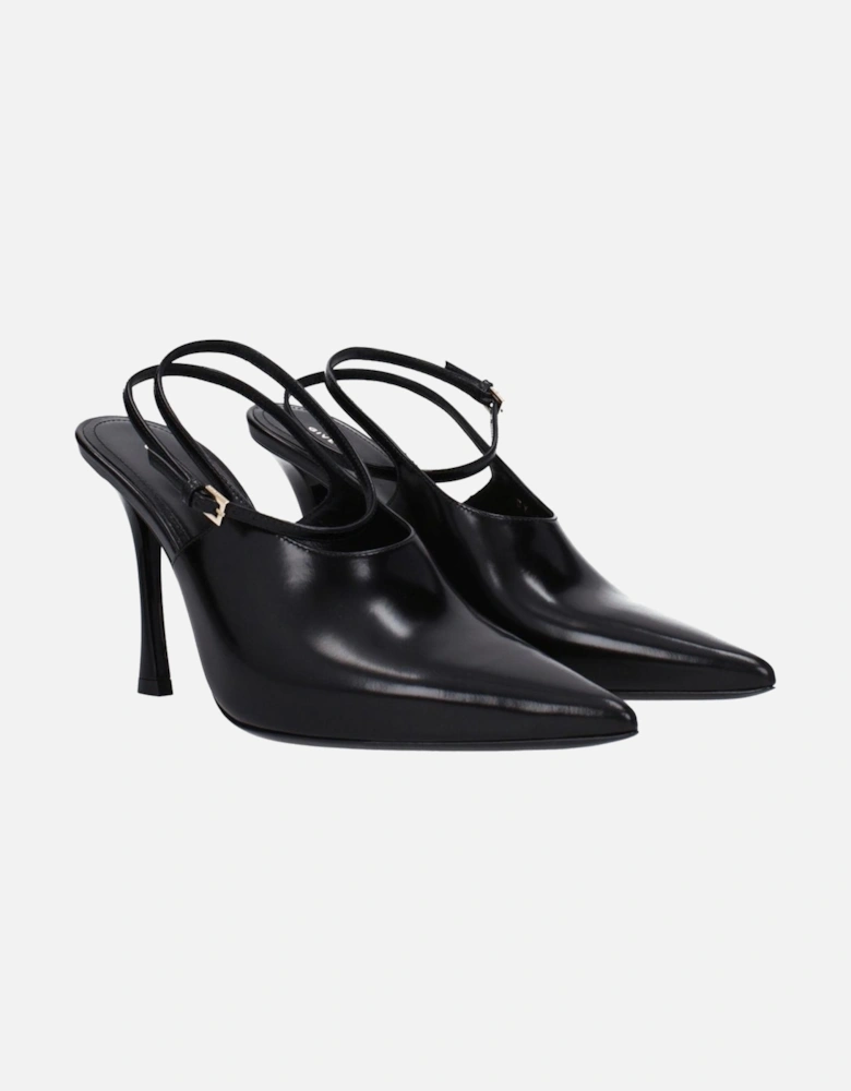 High Heel Pointy Toe Leather Sandals Women - Black