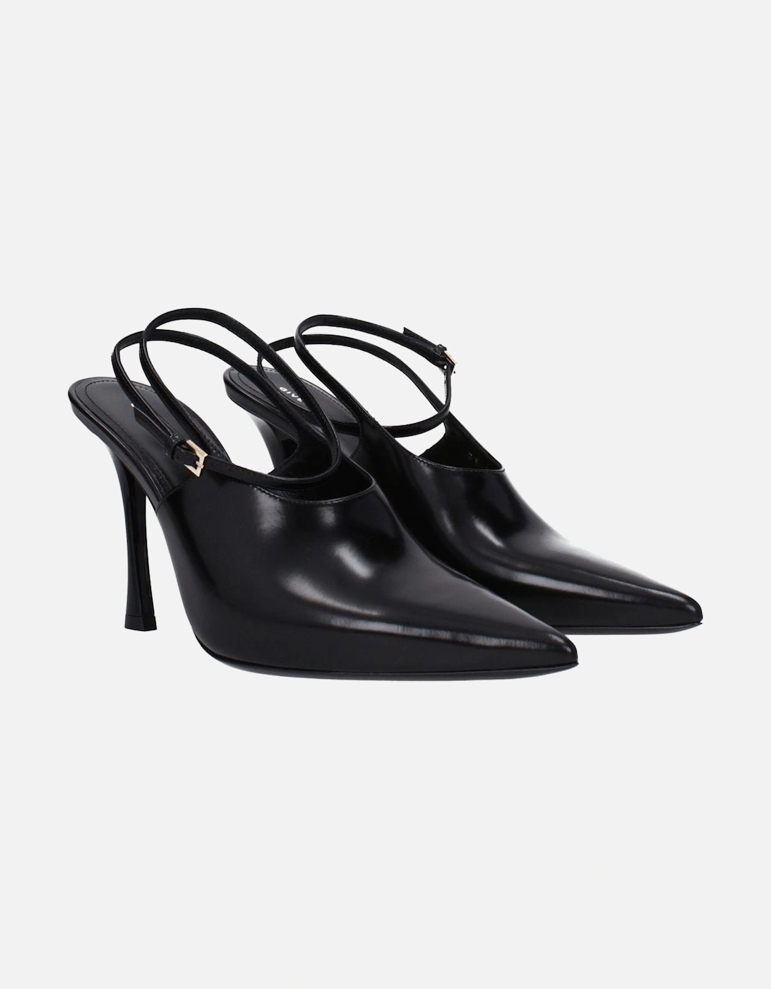 High Heel Pointy Toe Leather Sandals Women - Black