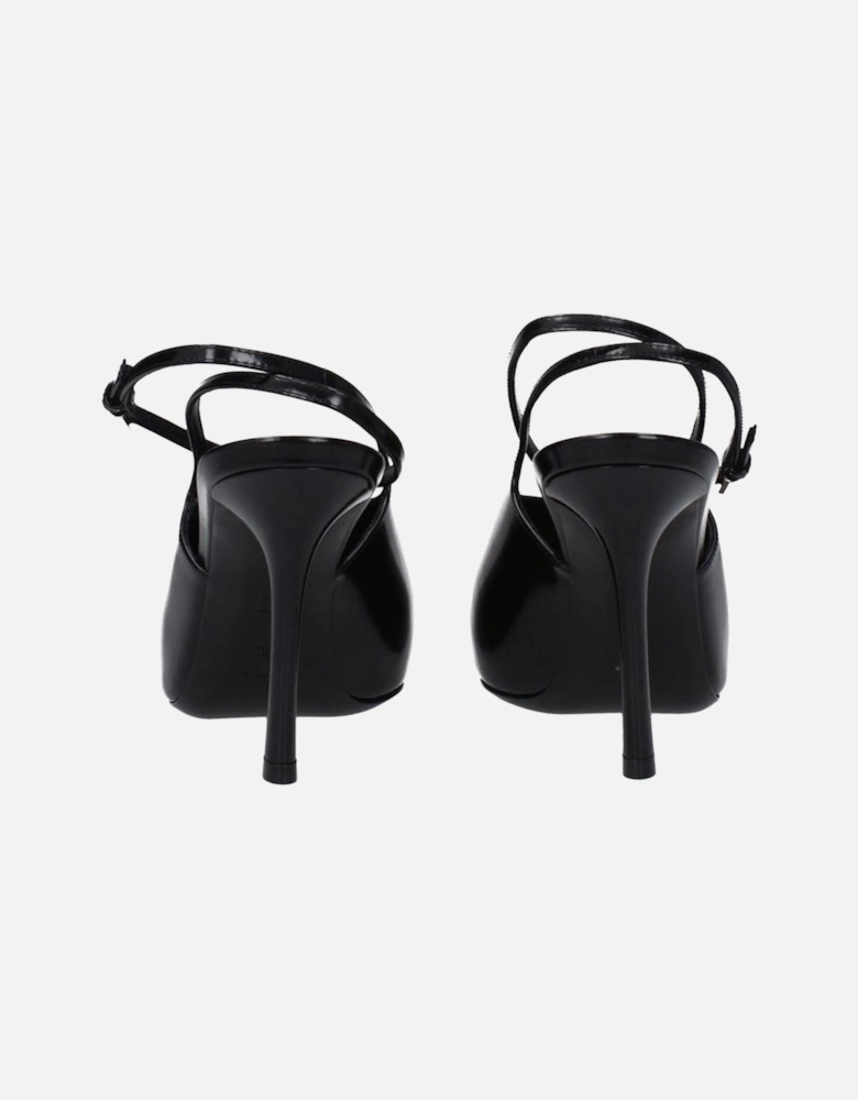High Heel Pointy Toe Leather Sandals Women - Black