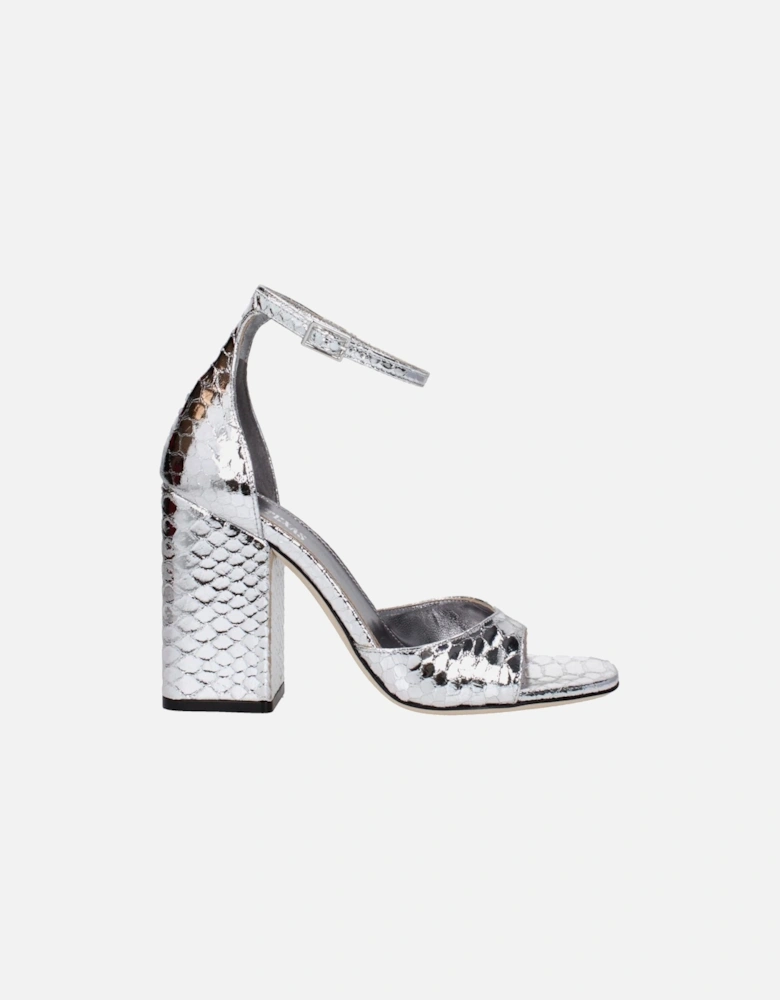 High Heel Python Print Leather Sandals Women - Gray
