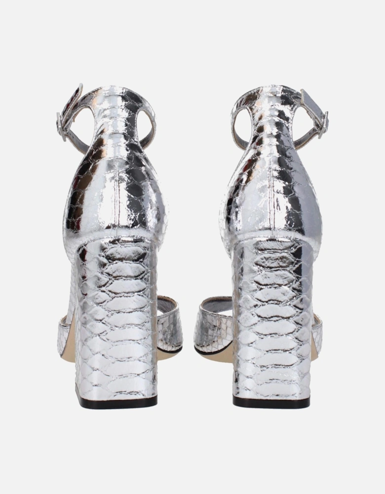 High Heel Python Print Leather Sandals Women - Gray
