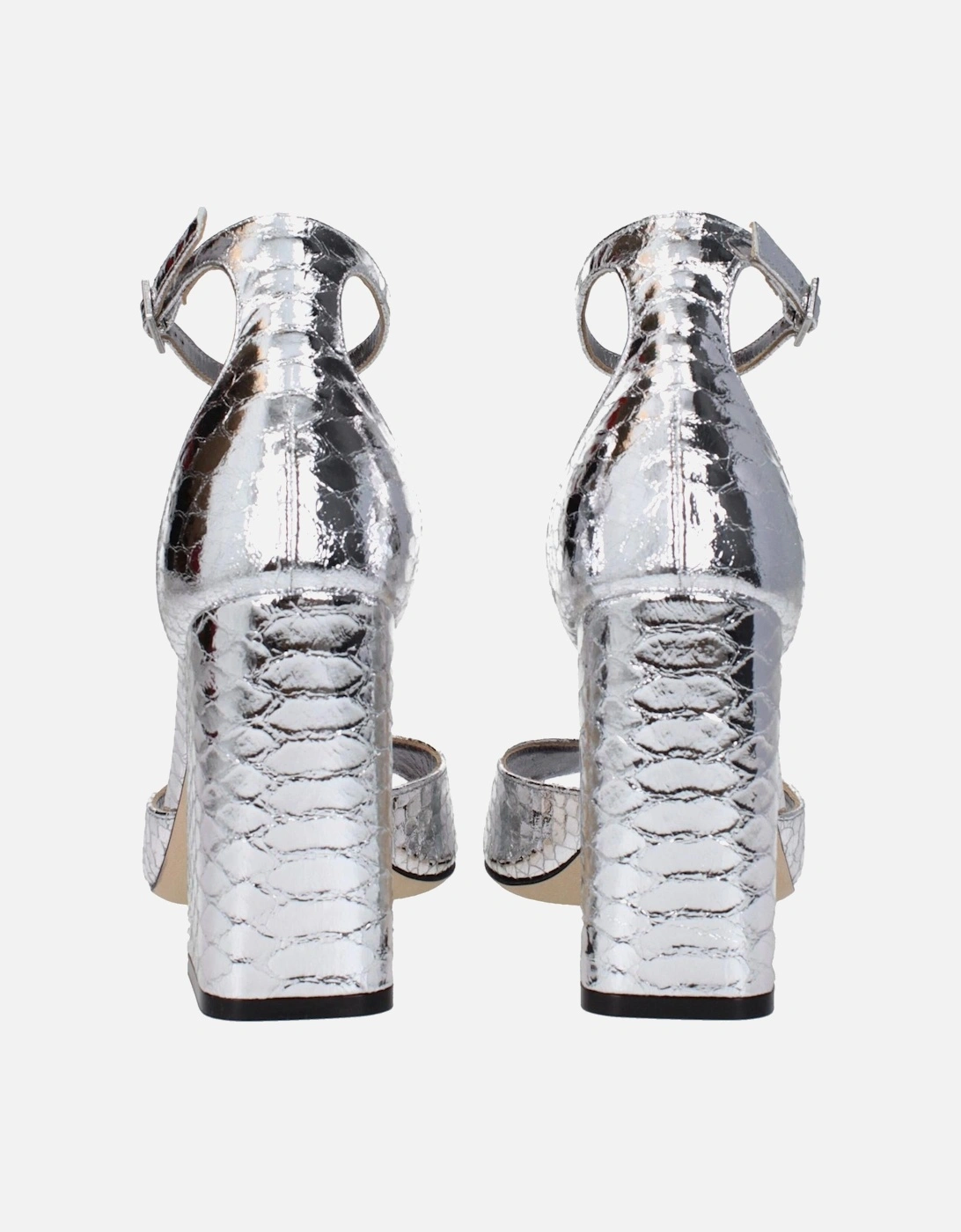 High Heel Python Print Leather Sandals Women - Gray