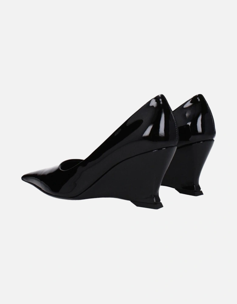 Pointy Toe Patent Leather Wedge Pumps Women - Black Brooches
