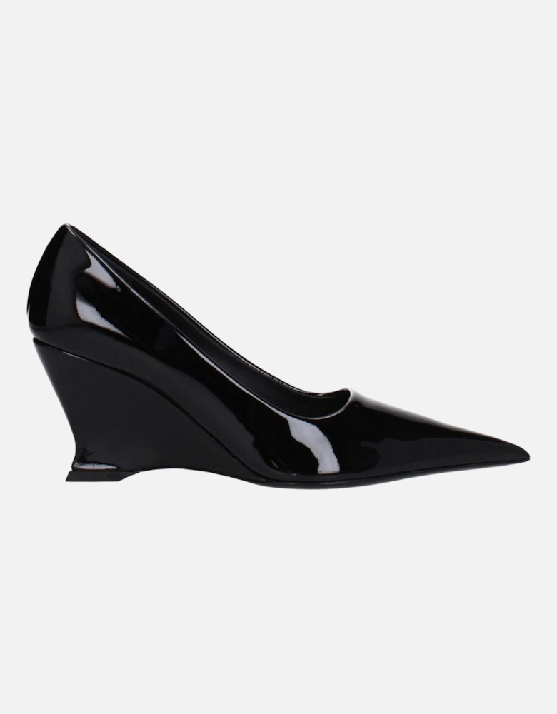 Pointy Toe Patent Leather Wedge Pumps Women - Black Brooches
