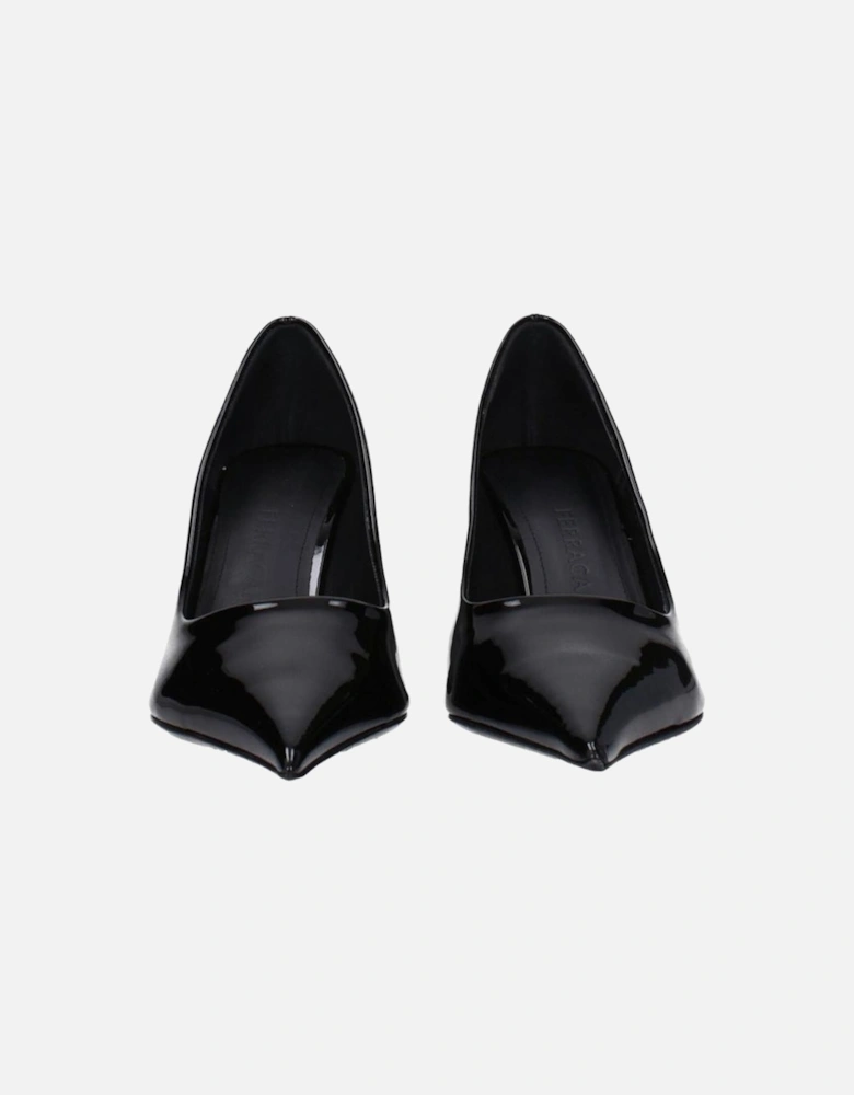 Pointy Toe Patent Leather Wedge Pumps Women - Black Brooches