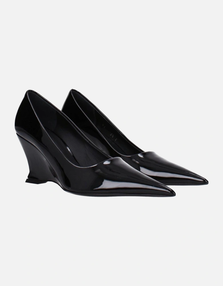Pointy Toe Patent Leather Wedge Pumps Women - Black Brooches