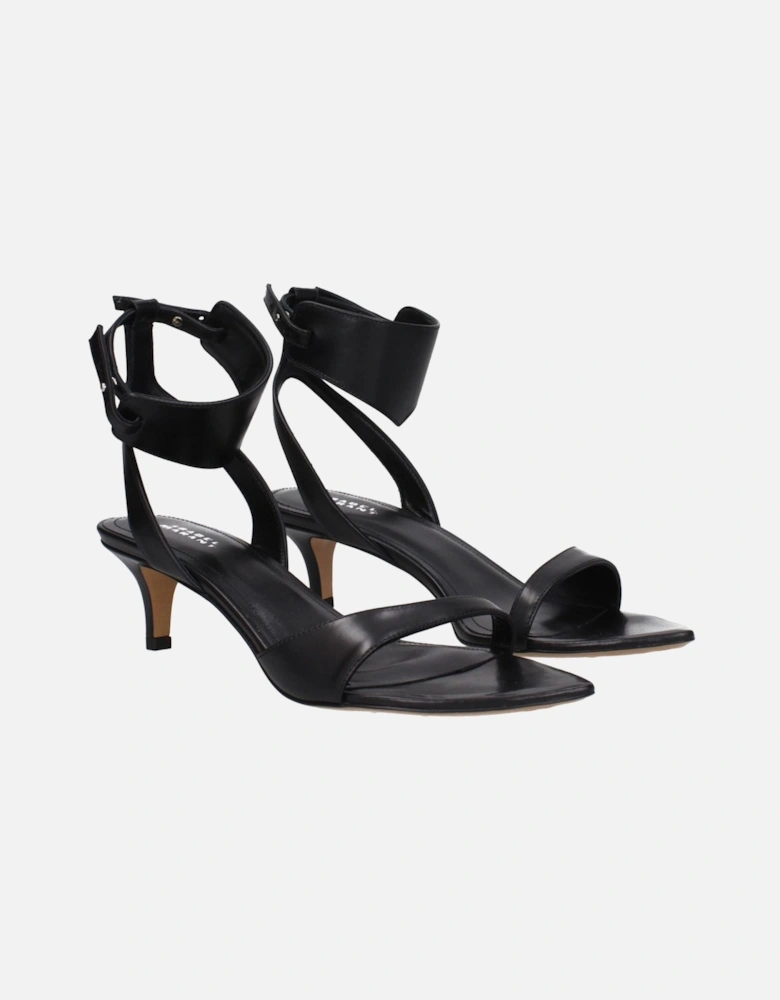 Leather Mid Heel Open Toe Sandals Women - Black