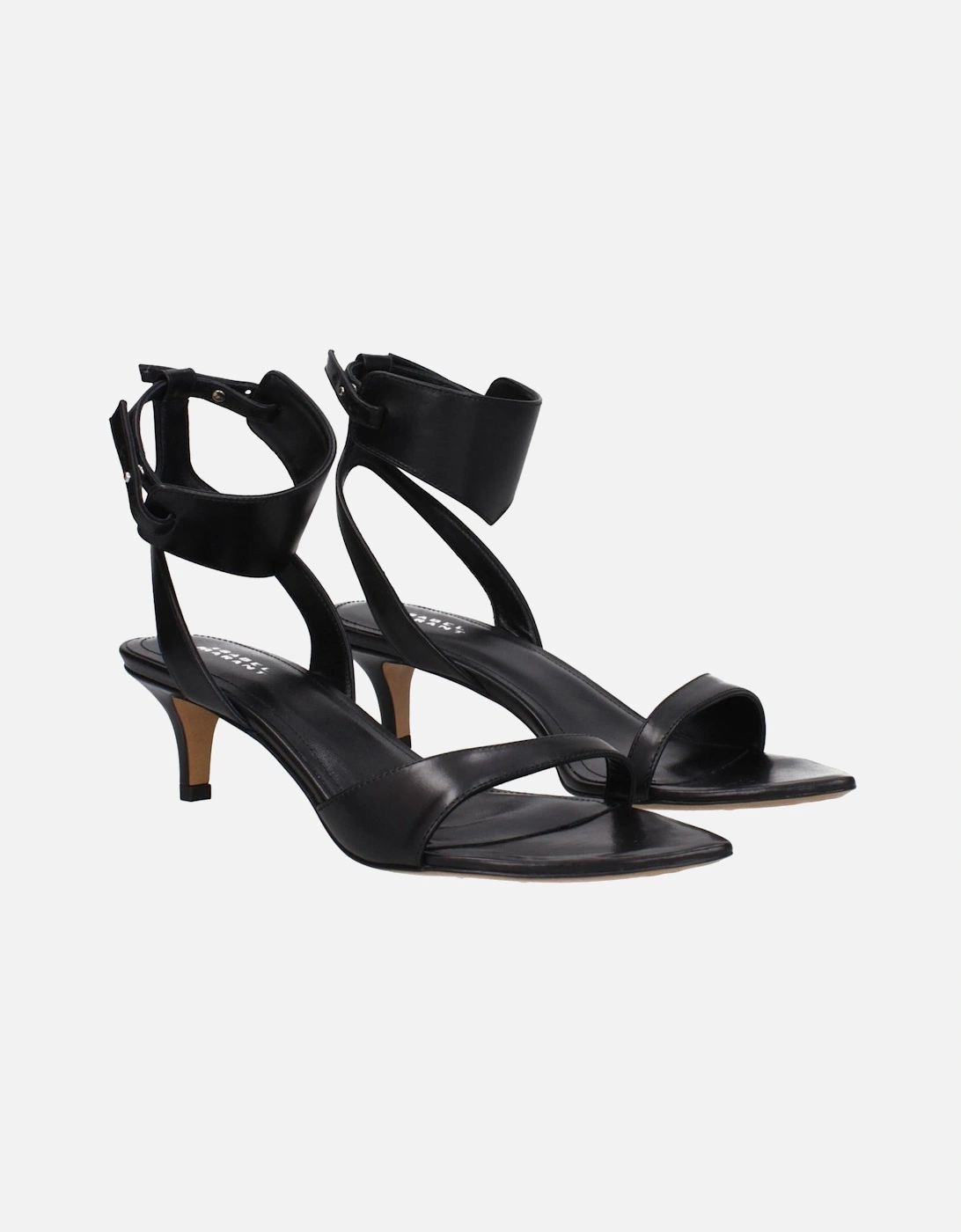 Leather Mid Heel Open Toe Sandals Women - Black