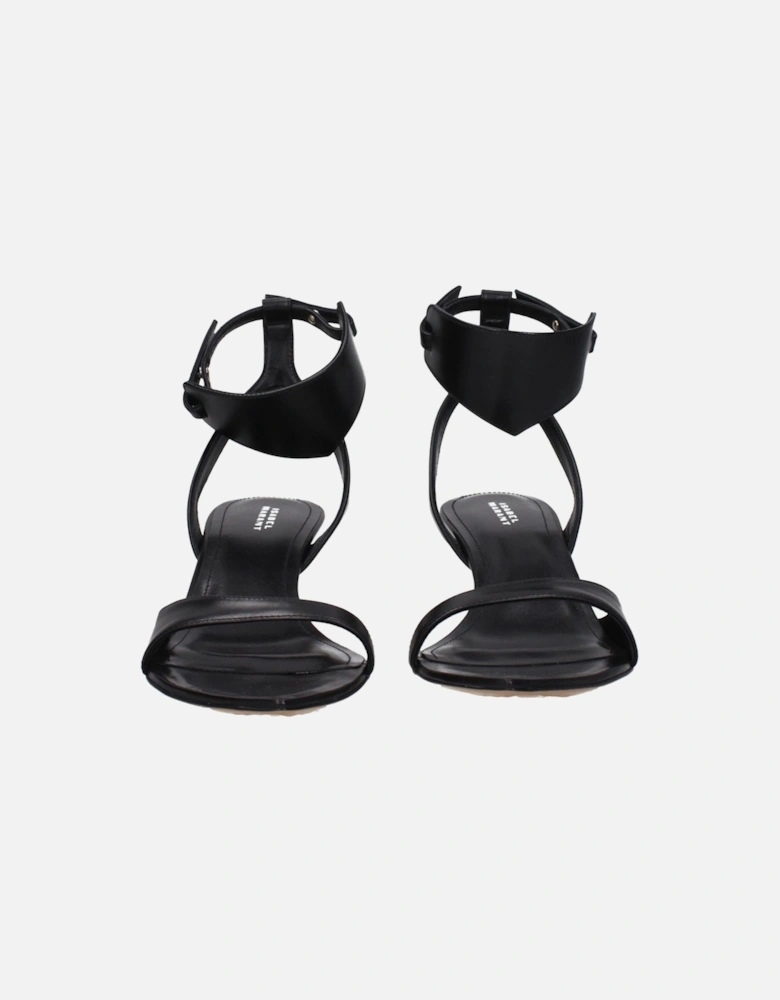 Leather Mid Heel Open Toe Sandals Women - Black