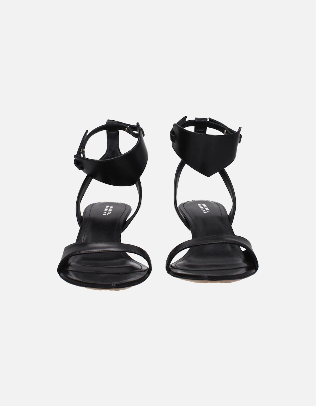 Leather Mid Heel Open Toe Sandals Women - Black