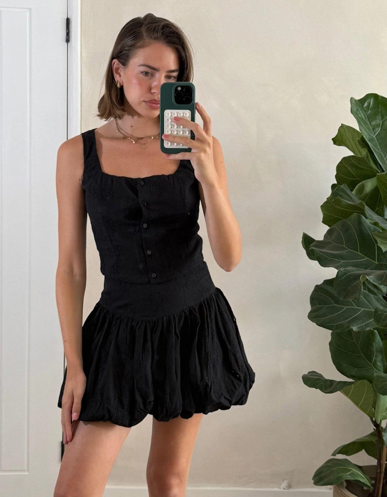 Broderie Button Down Top - Black